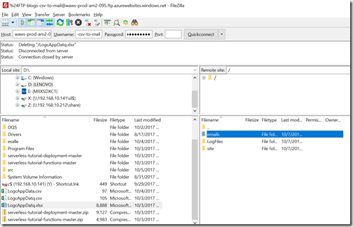 AZUREportal Ent Integration and LogicApp create 10 blogs-csv-to-email FTP connection to new FTP site