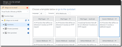 AZUREportal Ent Integration and LogicApp create 18 blogs-csv-to-email create a new functionappCSV-to-JSON code