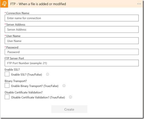 AZUREportal Ent Integration and LogicApp create 6 blogs-csv-to-email FTP connectors trigger